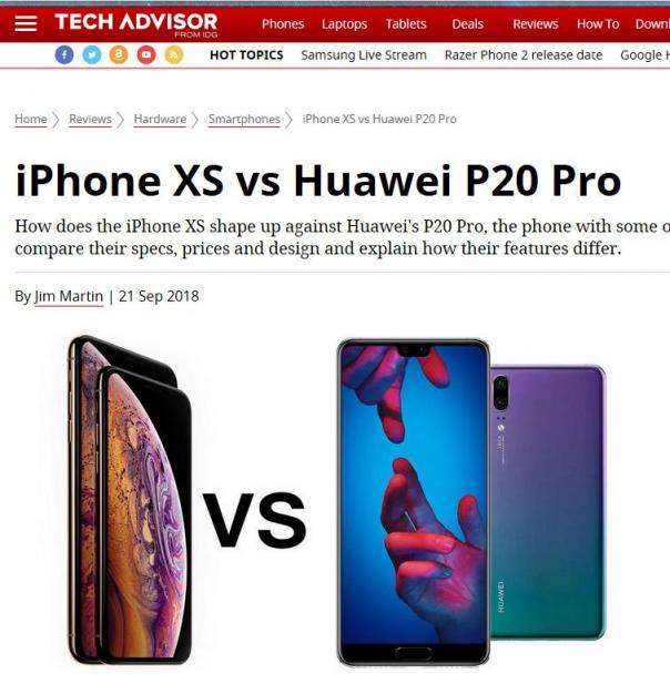 外媒評價iPhoneXS和華為P20 Pro拍照：華為是贏家！