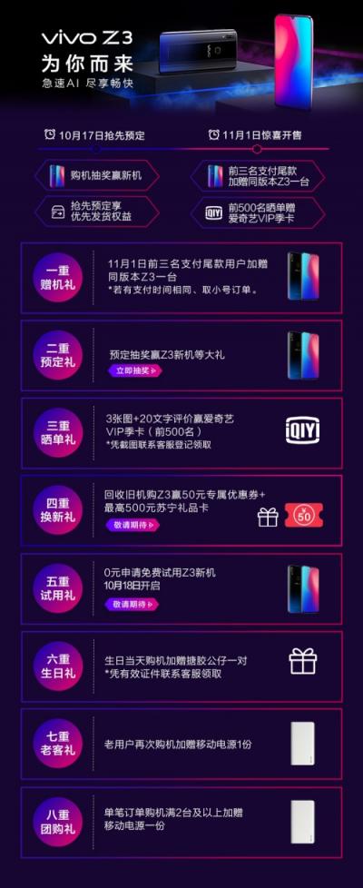 性價比神機vivo Z3開啟預定，蘇寧易購線下包銷打響雙十一