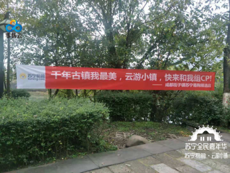 雙十一橫幅再現(xiàn)全國各地,蘇寧云游小鎮(zhèn)究竟去哪兒？