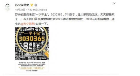 3030365價保雙十一 蘇寧客服再獲投訴平臺認可