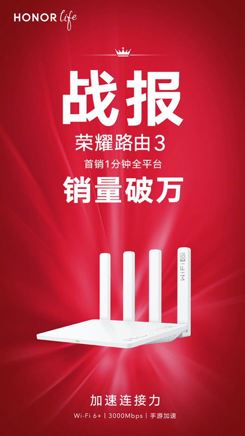 榮耀路由3首銷1分鐘破萬(wàn)臺(tái)！Wi-Fi 6+優(yōu)勢(shì)注力 全面升級(jí)連接力