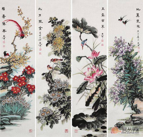 沙發(fā)背景墻適合掛的畫，名家手繪花鳥畫提升客廳逼格妥妥的