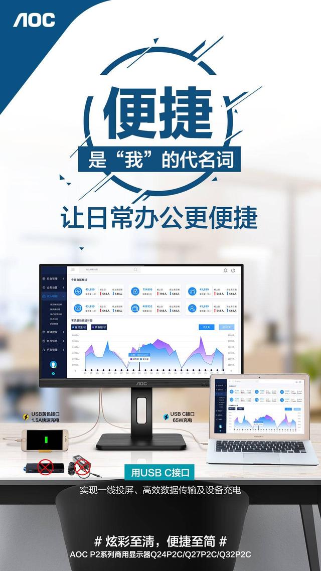 搭載USB C接口，AOC P2系列打造極速傳輸體驗(yàn)!