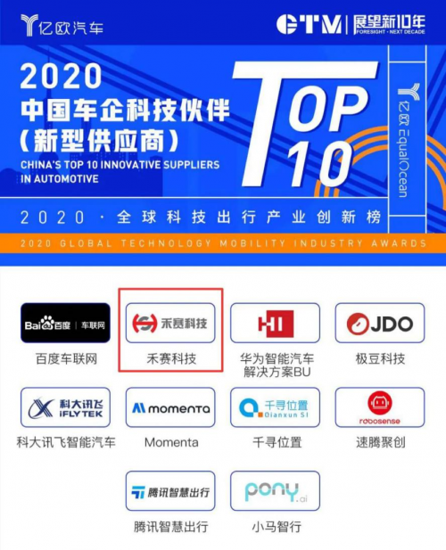 喜訊！禾賽科技入選《2020中國(guó)車(chē)企科技伙伴T(mén)OP10》