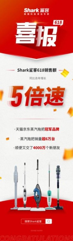 618再爆發(fā) Shark鯊客蒸汽拖把榮獲天貓京東雙渠道品類(lèi)冠軍