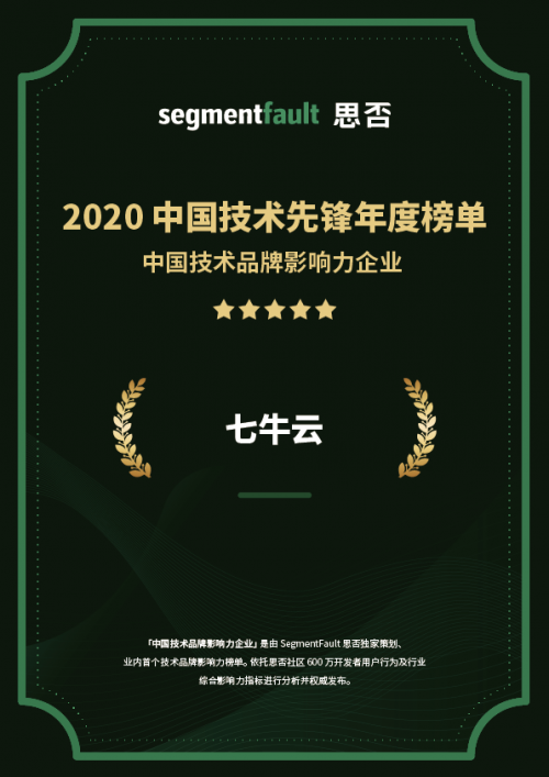 SegmentFault 發(fā)布「 2020 最受開發(fā)者歡迎的技術活動」，七牛云連獲 3 項認可