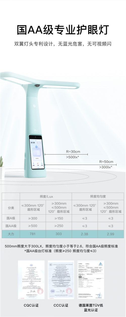 大力智能作業(yè)燈，穩(wěn)站兒童學習臺燈“C位”