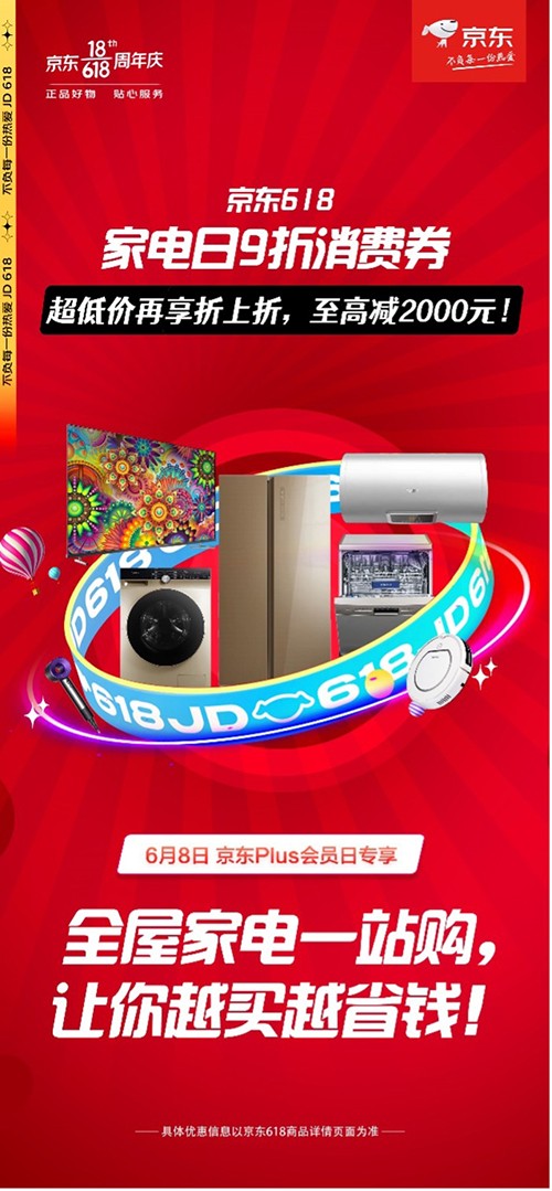至高減2000元！京東PLUS會(huì)員日火爆開啟，京東618家電全場(chǎng)9折