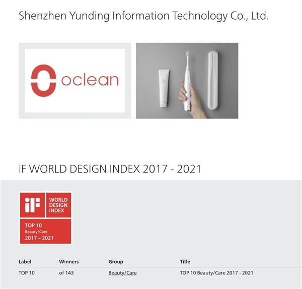 2021全球iF設(shè)計(jì)指數(shù)榜單出爐，歐可林榮登TOP10