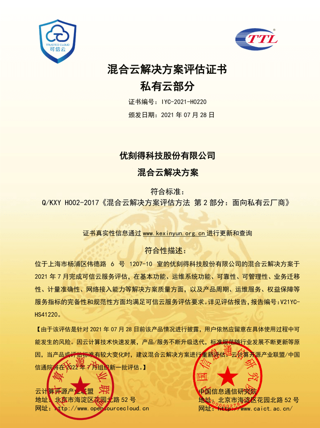 UCloud優(yōu)刻得榮獲可信云超融合、混合云、政務(wù)云等四項(xiàng)權(quán)威認(rèn)證 三項(xiàng)最佳實(shí)踐大獎