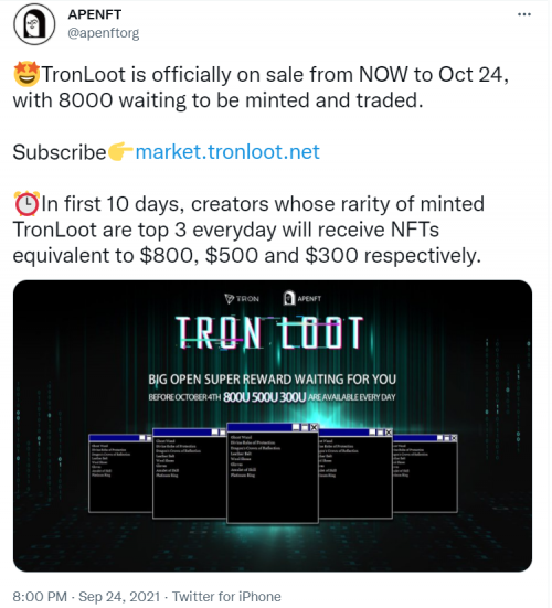APENFT推出波場鏈上首個Loot盲盒，為NFT賽道提供更多可能性