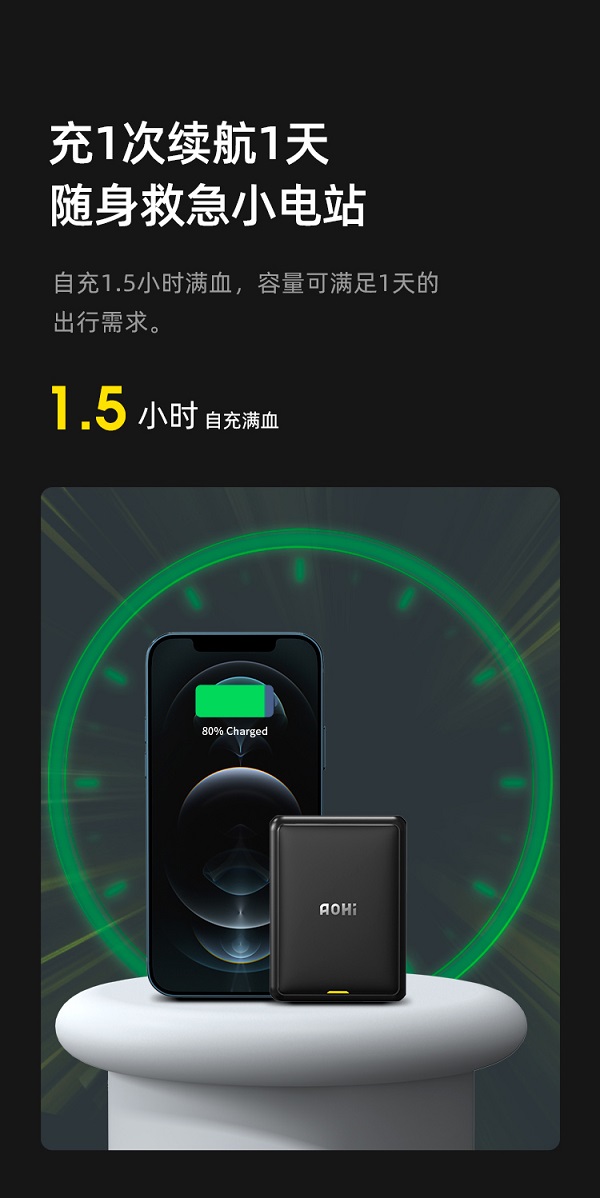 Aohi新品磁吸充電寶，小如名片，iPhone12/13的第二塊電池