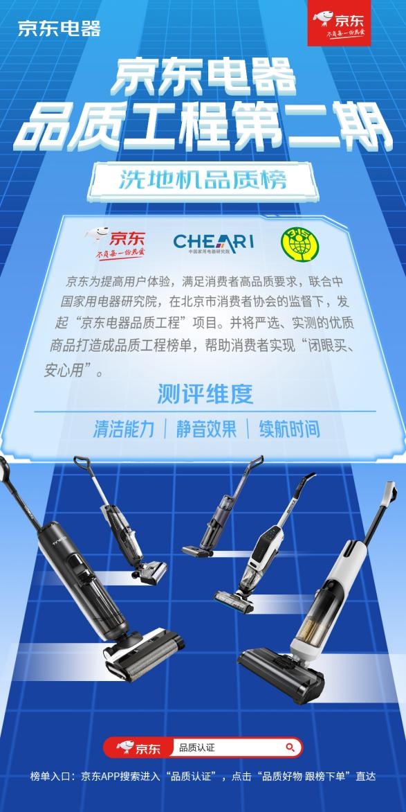 京東電器品質(zhì)工程第二期洗地機品質(zhì)榜出爐 專業(yè)測評為消費者煥新生活