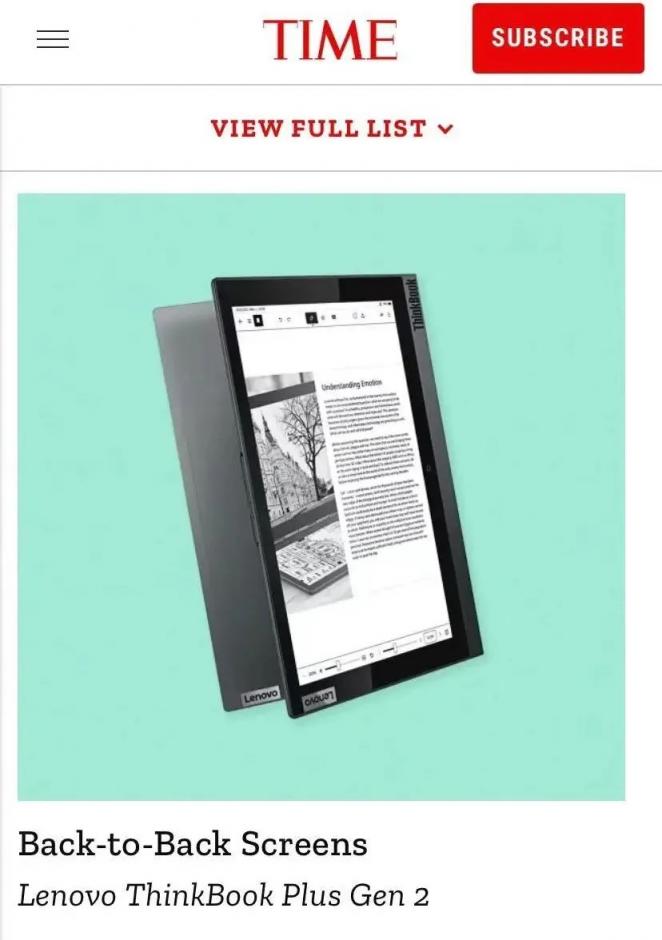 創(chuàng)新墨水屏設(shè)計(jì)，ThinkBook Plus 2榮獲“2021年的100項(xiàng)最佳發(fā)明”