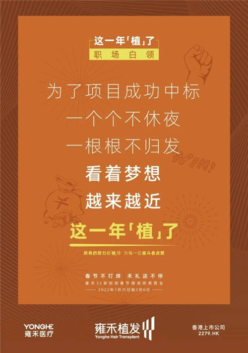 雍禾植發(fā)33張走心海報，只為告訴你33家院部春節(jié)不打烊