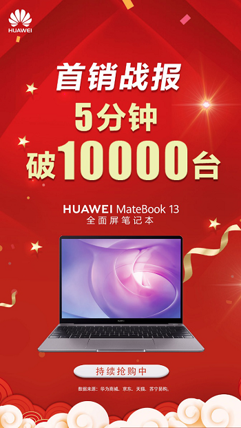 首銷5分鐘破萬臺！華為MateBook 13筆記本成主流輕薄本市場“歲末檔”黑馬