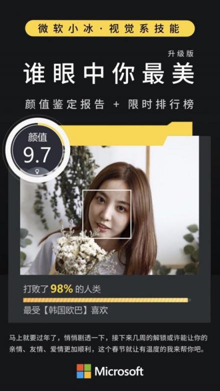 微軟小冰開啟顏值大戰(zhàn)公開Battle，在人工智能眼里你能排第幾？