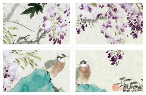 名家國畫紫藤圖，美女畫家許芬紫藤花鳥畫賞析