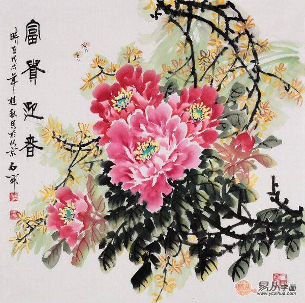 臥室掛畫之牡丹畫，寫意牡丹畫家石開作品欣賞