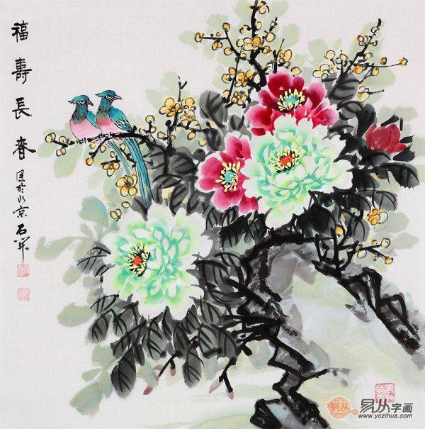 臥室掛畫之牡丹畫，寫意牡丹畫家石開作品欣賞