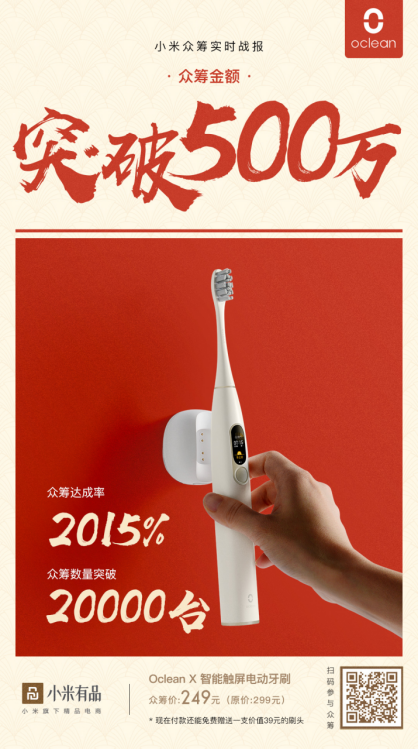 眾籌突破500萬，Oclean X智能觸屏電動牙刷小米有品眾籌中！