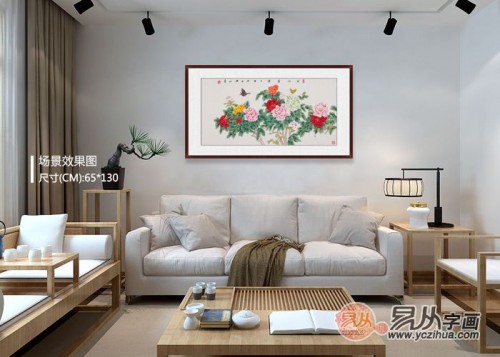 客廳背景墻上的掛畫，名家手繪花鳥國畫更受歡迎