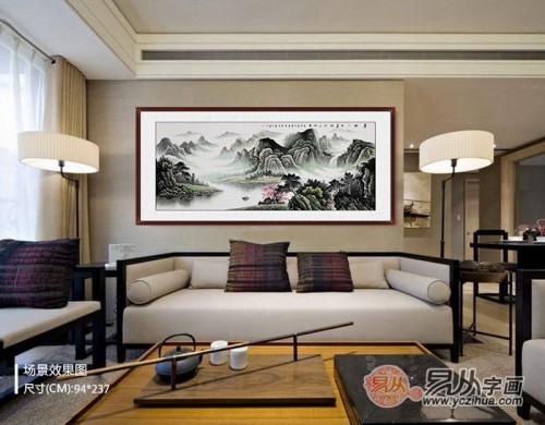 沙發(fā)背景墻上裝飾畫，手繪山水高雅藝術(shù)有品位
