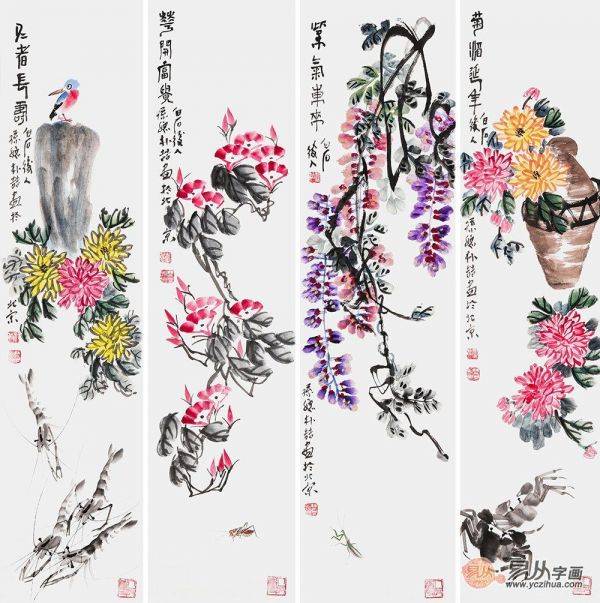 誰(shuí)的作品值得收藏？齊派藝術(shù)佳作 樸喆寫(xiě)意花鳥(niǎo)畫(huà)四條屏