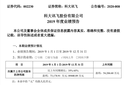 戰(zhàn)略布局成果顯現(xiàn)，科大訊飛2019年度營(yíng)收或超百億