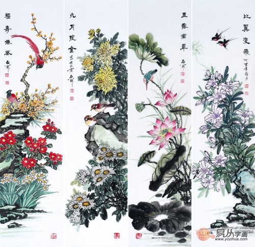 客廳白墻掛什么裝飾畫好，這幾幅花鳥國畫作品最合適了