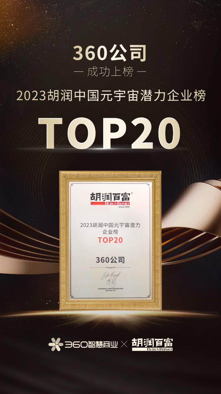 360公司上榜2023胡潤(rùn)中國(guó)元宇宙潛力企業(yè)榜TOP20