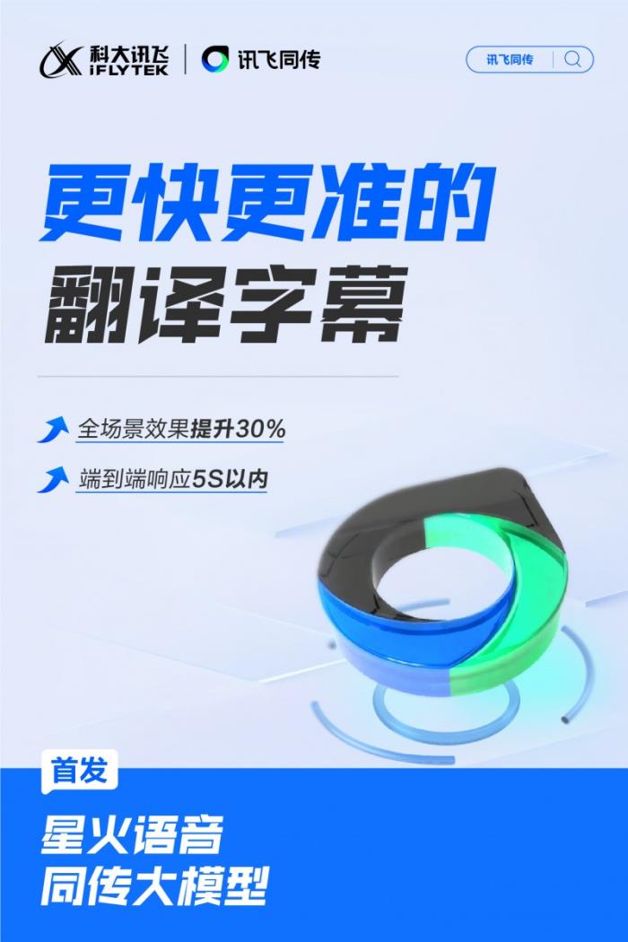 訊飛同傳搭載星火語音同傳的模型，更快更準的AI翻譯