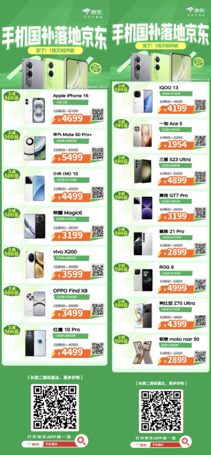 來京東用國補購華為、榮耀、小米等大牌手機 至高立減500元