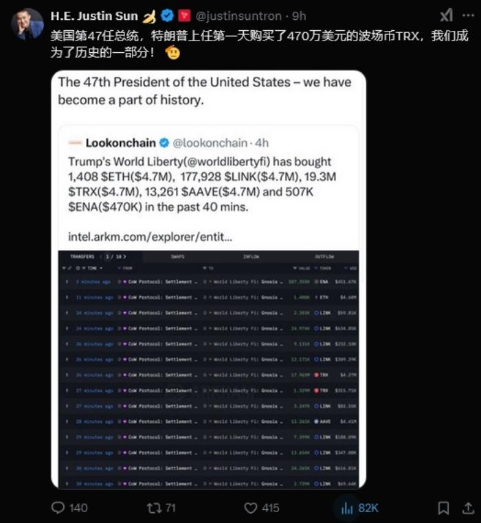 孫宇晨創(chuàng)始項(xiàng)目波場(chǎng)TRON獲特朗普家族加密項(xiàng)目投資470萬美元