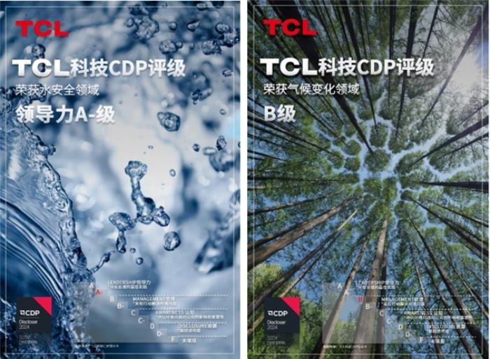 TCL科技榮獲CDP水安全領(lǐng)域領(lǐng)導(dǎo)力級別（A-）評分，氣候變化領(lǐng)域得管理級別最高（B）評分