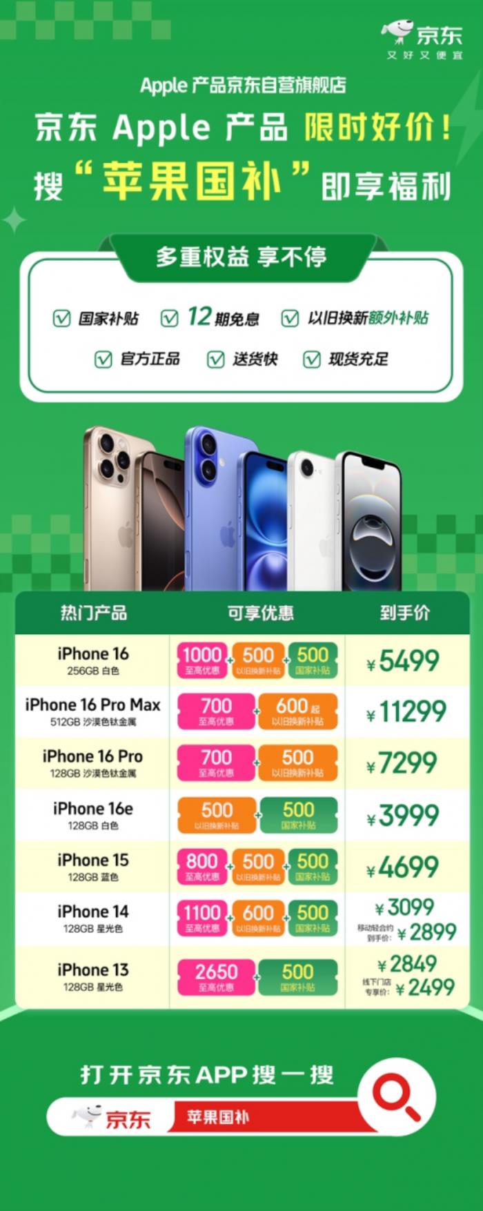 京東“國補”疊加以舊換新“雙補”火力全開！iPhone 16立減1500