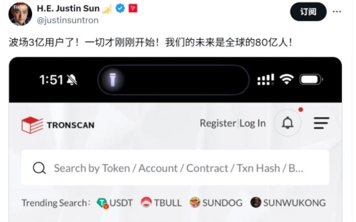 波場TRON再創(chuàng)紀(jì)錄 3億全球賬戶見證生態(tài)繁榮
