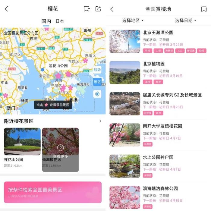 春日繁花上線！墨跡天氣預(yù)報(bào)App推出賞花路線動(dòng)態(tài)地圖