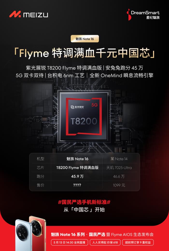 國內(nèi)首款 TüV 南德 60 個(gè)月流暢認(rèn)證手機(jī) 魅族 Note 16 系列核心參數(shù)曝光