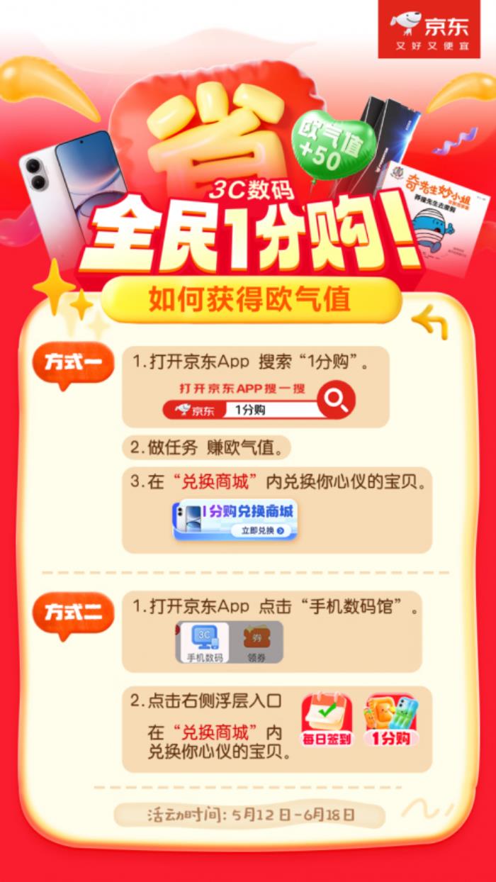 京東618又好又便宜 參與3C數(shù)碼“全民1分購”活動贏百萬貨值好物